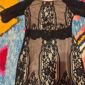 For Love And Lemons Black Lace Sleeve Top and Skirt SET